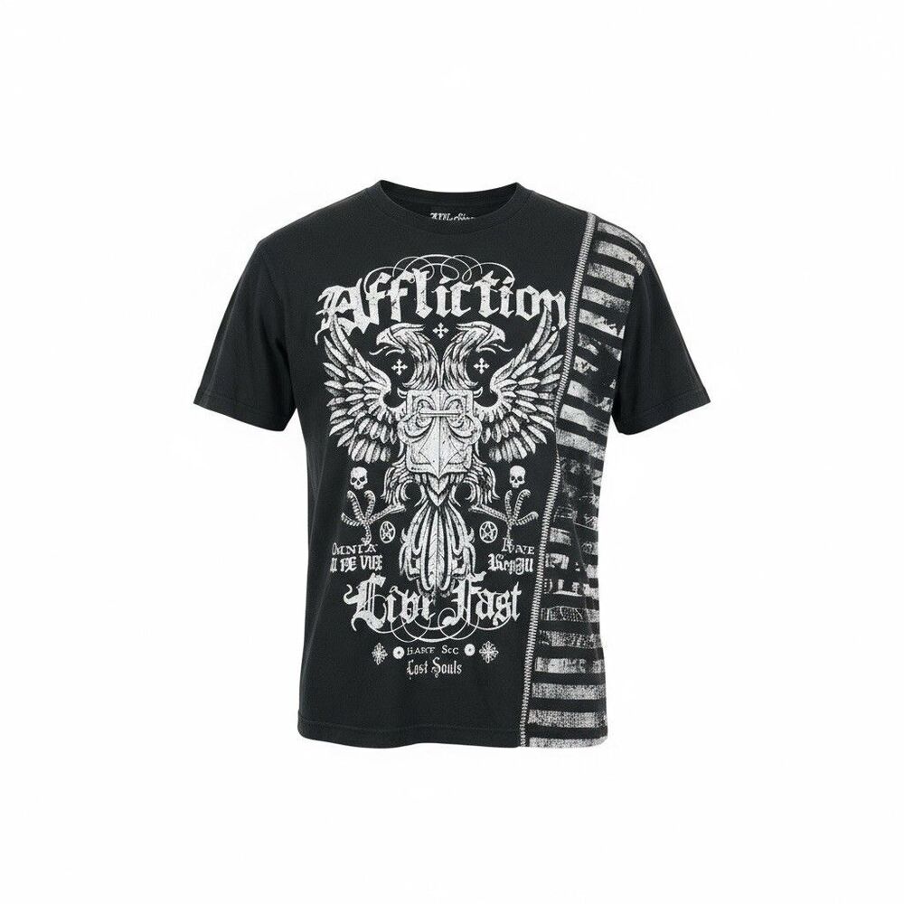 Affliction Black Distressed 2XL XXL T-Shirt Live Fast Series Dead Or Alive